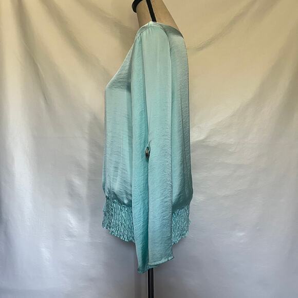 CARTISE Smocked Peasant Womens Top Size 8 Mint Rolled Puff Long Sleeve Mermaid - Picture 5 of 10